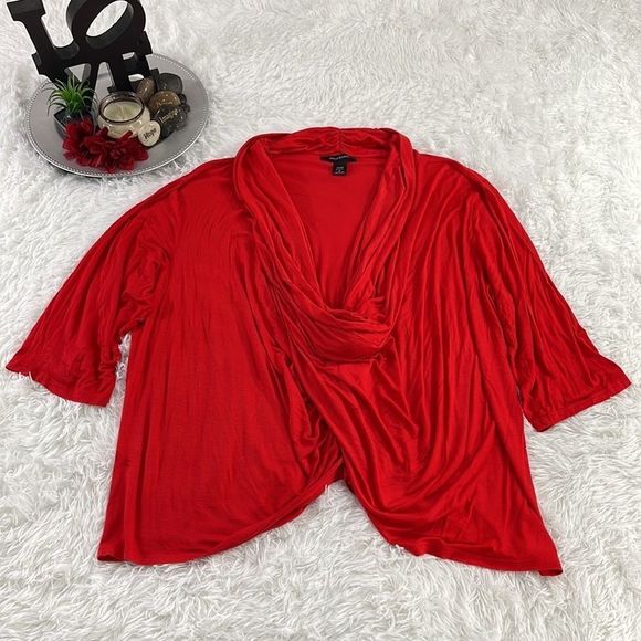 Women’s Ashley Stewart Red Classy V Neck Flowy Long Sleeve Blouse (26) DX23 - Picture 3 of 9